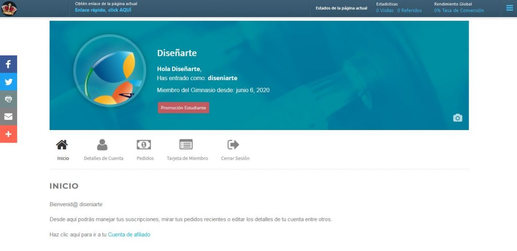 membresía, inicio a mi cuenta